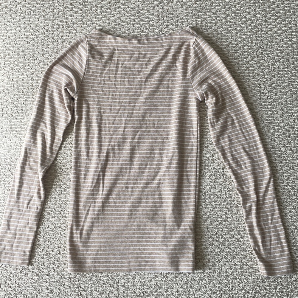 Gap Tan/ White Striped Boat Neck Long Sleeve Top